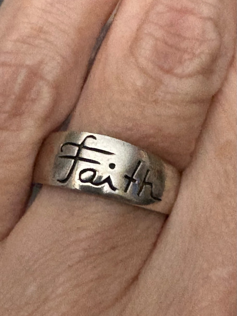 Faith Engraved Silver Tone Women's Ring